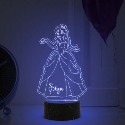 3D Illusion Princess Night Lamp with Multicolored Light Customized with Name Gift for Children Girls , Home décor